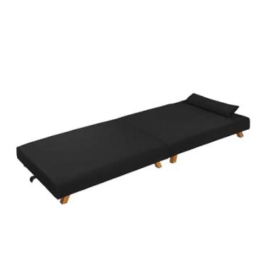 Imagem de Cama Dobravel Portátil Pés Madeira Tecido Suede (Preto)