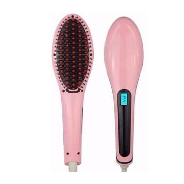 Imagem de Escova Alisadora Mágica Efeito Chapinha Cabelos Hair Eletrica 230º Lcd Rosa