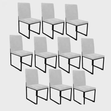 Imagem de Kit 10 Cadeiras Para Sala de Jantar Escritório Office Stan Industrial Ferro Preto Corino Branco - Ahazzo Móveis