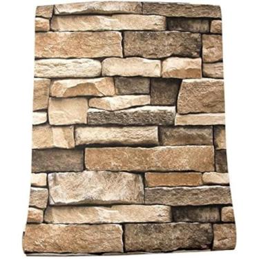 Imagem de Papel de parede Rock Peel and Stick - Papel de parede autoadesivo e removível, papel de contato 45 x 200 cm, vinil texturizado de pedra 3D para backsplash, parede de bancada, fácil de limpar, papel de