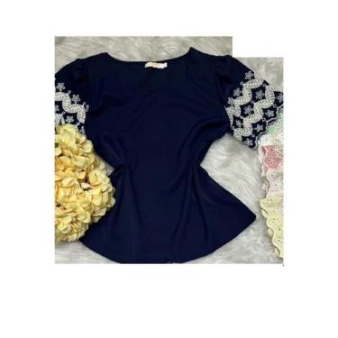 Imagem de Blusinha Feminina Social Moda Evangelica Elegante Bordada Nas Mangas A