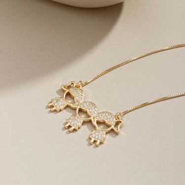 Imagem de Colar Pingente 03 Filhos (03 Meninas) Banhado Ouro 18K - SEM MARCA