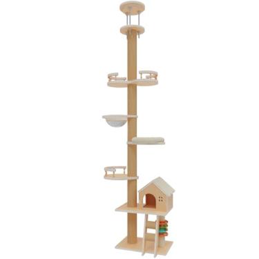 Imagem de Elegaif Árvore de gato do chão ao teto altura ajustável (95-120 polegadas) – Torre de gato alta de 5 camadas para gatos grandes, poste de sisal resistente para arranhar com condomínio, design que