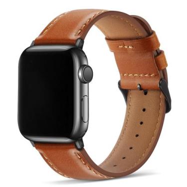 Imagem de Pulseira de relógio Tasikar em couro genuíno para Apple Watch 42-49 mm