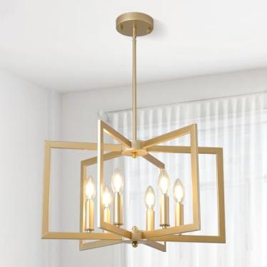 Imagem de Axamate Lustre Dourado De 21 Pol. Para Sala De Jantar, Lustre Moderno De Fazenda Com 6 Luzes, Pendente Semi-Embutido, Luminária De Teto Suspensa Para Hall De Entrada, Corredor, Cozinha, Ilha (Doura