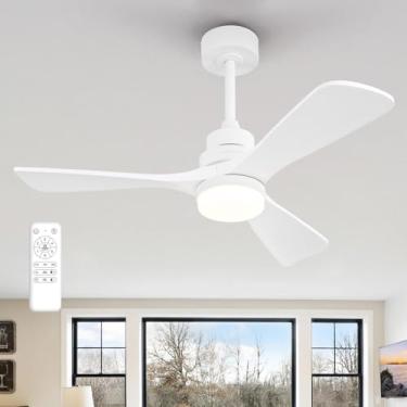 Imagem de FXZZ Ventilador De Teto De 42 Polegadas Com Luzes, Controle Remoto, Regulável, Reversível, Lâminas De Madeira Maciça, Memória De Desligamento, Motor Dc Silencioso – Ventilador De Teto Branco Moderno