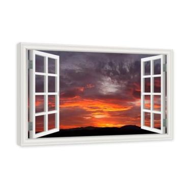 Imagem de PY3H69 Arte de parede em tela de janela aberta, impressão natural em tela. Lindo cenário de céu 63,5 cm, decoração de parede de paisagem de janela, decoração de casa moderna. Moldura interna 40 x 60