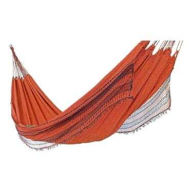 Imagem de Rede De Descanso Dormir Balanço Casal Reforçada Grande 4m x 1,4m - Ideal Para Camping, Hotel, Praia, Acampamento, Jardim, Varanda, Sítio, Chácara, Apartamento, Viagem (Laranja Meclado Com Varanda)