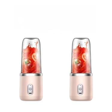 Imagem de Espremedor Elétrico Mini Liquidificador Portátil 4 Lâminas De Suco De Alimentos Misturador 400ml (1 COPO ROSA KIT 2)