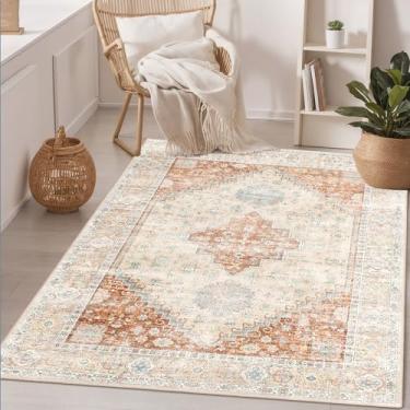 Imagem de MUJOO Tapete lavável 7,5 x 12,5 cm, boho para quarto, entrada, sala de estar, banheiro, pequeno, antiderrapante, interior, terracota