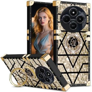 Imagem de Ephoou Capa para Xiaomi Redmi 14C/Poco C75/ Redmi A4/Redmi A3 Pro para mulheres e meninas, capa de telefone com design de canto de metal rebite com flores brilhantes anel de diamante suporte para