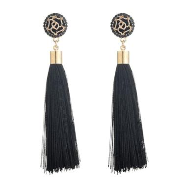 Imagem de Brincos longos de borla de flor para mulheres, meninas, boêmios, elegantes, rosa, camélia, pera, flores, feitos à mão, tecido de seda, com franja, brincos pendentes para casamento, Natal, formatura,