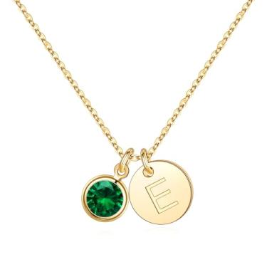 Imagem de Hidepoo Colar com pedra do mês de nascimento para meninas e mulheres – Colar com inicial de disco banhado a ouro 14 K, colar com pingente de pedra do mês de nascimento, presente de aniversário para mulheres e meninas joias, Gema, não conhecido