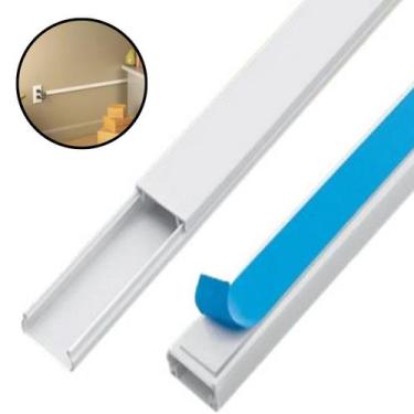 Imagem de Kit 2 Canaleta 1 Metro C/ Fita Adesiva Pvc Branca Cabos Fios - FAME