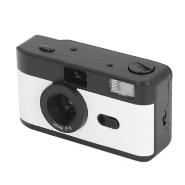 Imagem de Câmera de filme de 35 mm, câmera de filme reutilizável com flash, câmera de filme retrô suporta filme preto e branco de 135 mm ou 35 mm, lente F/8 de 28 mm, velocidade do obturador de 1/120s (preto e
