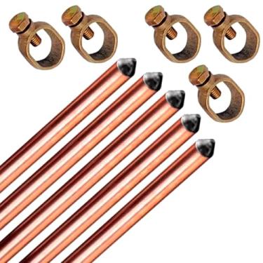 Imagem de Kit 5 Haste 5/8 + 5 Conector Aterramento 5/8 X2,4m Cobreada