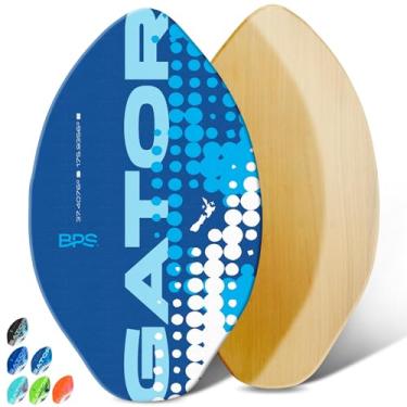 Imagem de Skimboards BPS 'Gator' com almofada de aderência de EVA colorida e revestimento transparente de alto brilho | placa de esqui de madeira com almofada de aderência para crianças e adultos | Escolha entre 3 tamanhos e cores de almofada de tração, Blue w/ Yellow Accent, 35 Inch