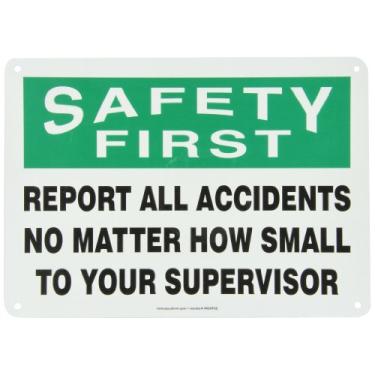 Imagem de ACCUFORM SIGNS MGSH904VA Placa de segurança de alumínio, legenda "SAFETY FIRST REPORT ALL ACCIDENTS NO MATTER QUÃO PEQUENO PARA O SEU SUPERVISOR", 25 cm de comprimento x 35,5 cm de largura x 0,040 cm de espessura, verde/preto no branco