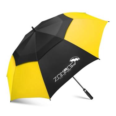 Imagem de ZOMAKE Guarda-chuva de golfe de 62 polegadas extra grande guarda-chuva à prova de vento automático aberto com golfe grande duplo dossel ventilado para chuva (preto e amarelo)