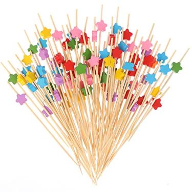 Imagem de Ujuuu 200 Palitos De Coquetel Descartáveis Bambu Em Formato Estrela, 4,7" Multicoloridos, Apetitosos, Longos, Espeto Artesanal Para Sanduíches Frutas, Sobremesas, Decoração Festa