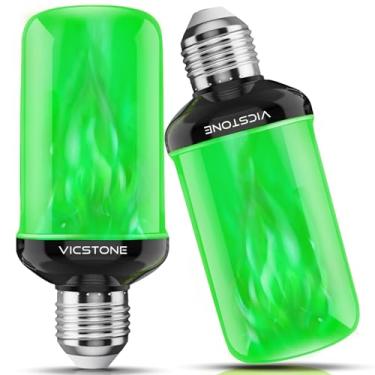 Imagem de Vicstone Lâmpadas De Chama Led Atualizadas, Piscantes 4 Modos Com Efeito Invertido, Lâmpada Fogo E26 27 Para Varanda, Festa, Pátio, Casa, Halloween, Natal, Interior E Exterior, Pacote 2, Verde