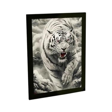Imagem de Quadro Decorativo Tigre Branco Ilustração Japonesa Decoração Poster Quarto Sala