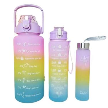 Imagem de Kit 3 Garrafas Squeeze 2L 900ml 300ml Com Adesivos e Canudos - Friburg