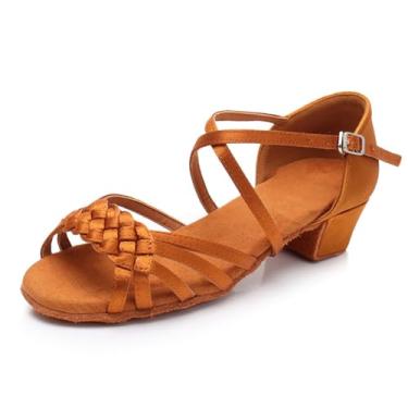 Imagem de MSMAX Sapato De Dança Latina Para Meninas, Salto Baixo, Sandálias Salão, Marrom, 2,5 M, Eua, Criança Pequena