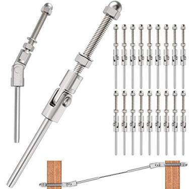 Imagem de BLIKA Pacote com 20 1/20.3 cm T316 Aço Inoxidável 180 Graus Ângulo Ajustável Swage Roscado Extremidade de Tensão, Kit de Trilhos de Cabo para Poste de Madeira ou Metal, Ferragens de Trilhos de Cabo
