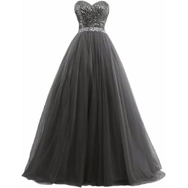 Imagem de Vestidos Das Damas De Honra Do Vestido De Baile De Baile, Parte Superior Do Tubo Lantejoulas Longo Frisado Vestido Do Banquete Do Partido, Vestidos De Esfera Formais Do Casamento, Iron Gray, 16