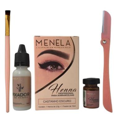 Imagem de Kit Sobrancelha Henna 2.5g Menela Pincel Chanfrado e Navalha - Trattim