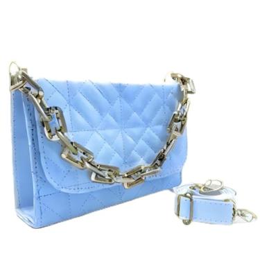Imagem de Bolsa Feminina Luxo Alça Corrente de Mão e Transversal(Azul)
