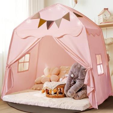 Imagem de Cobertura para Tenda Infantil Play Tent Bed Rosa com Bandeiras e Luzes