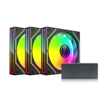 Imagem de Kit Cooler Fan para Gabinete C3Tech Gaming F9-L660BKRGB Preto + Hub controlador de cooler fan com capacidade de 10 coolers, LED ARGB, controle remoto, 12 cm