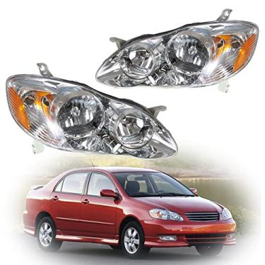 Imagem de ANTUKO Conjunto de farol branco carcaça âmbar esquerda e direita substituição para Corolla 2003-2008 transparente 8115002360 8111002370
