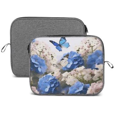 Imagem de Capa para laptop, impermeável, resistente a choques, bolsa protetora para notebook, leve, hortênsias, margaridas, borboletas, capa de transporte de viagem, compatível com laptop de 13 a 14 polegadas