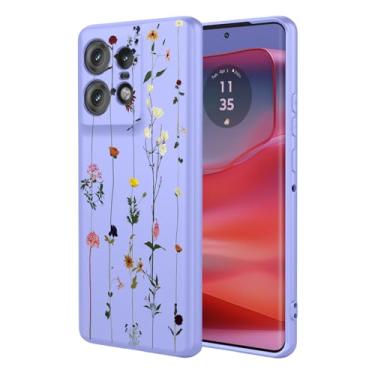 Imagem de KOARWVC Capa de celular para Moto Edge 50 Pro, design de padrão de flores fofas, capa protetora fina de TPU macio para Motorola Edge 50 Pro Purple Garden