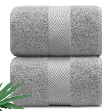Imagem de Alusa Home Lençóis de banho ultra macios e macios de viscose de bambu - Pacote de 2 700 g/m2 - Extra Grande 178 x 89 cm - Super absorvente e de secagem rápida (cinza estanho)