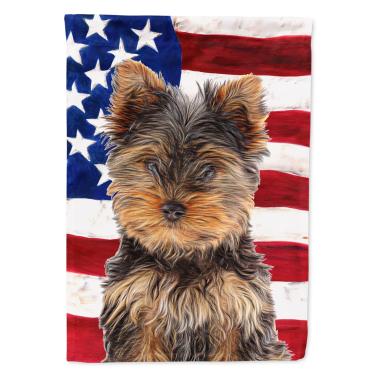Imagem de Caroline's Treasures KJ1160CHF Bandeira americana dos EUA com filhote de yorkie/bandeira de Yorkshire terrier tamanho da casa, grande, multicolorida
