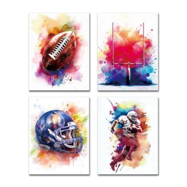 Imagem de AIOCDIT Cartazes de arte de parede de grafite de futebol, pôsteres de arte de rúgbi, decoração de parede de quarto de meninos caverna masculina decoração de parede fãs de esportes conjunto de 4 (28 x