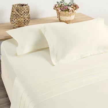 Imagem de Jogo de Lençol 4 Peças 400 fios Algodão - Fio Egípcio - Aba Americana (Palha, KING)