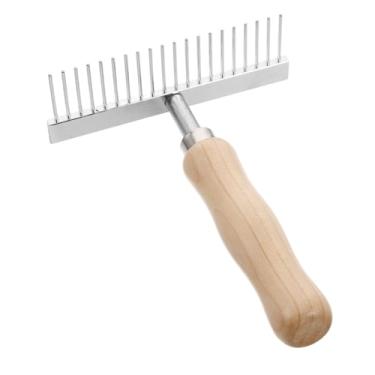 Imagem de Toddmomy Escova Dematting de aço inoxidável para cuidados com cães e pecuária Ferramenta ergonômica de desmatamento de cabo de madeira para manutenção de pelo liso, durável e fácil de limpar