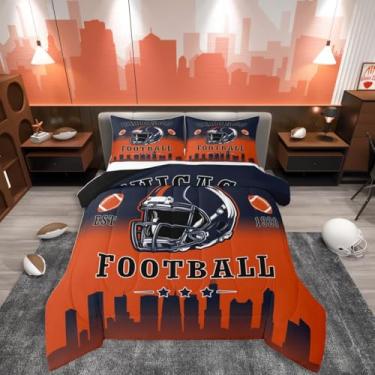 Imagem de Erosebridal Jogo de cama solteiro para meninos, futebol americano, esportes, rúgbi, laranja, azul, para decoração de quarto de crianças, adolescentes e adultos, edredom (Chicago)