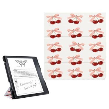 Imagem de Capa de suporte para Kindle Scribe de 10,2 polegadas (versão 2024/2022) com suporte para caneta, capa inteligente de couro com gravata borboleta de cereja fofa compatível com MagSafe, hibernar