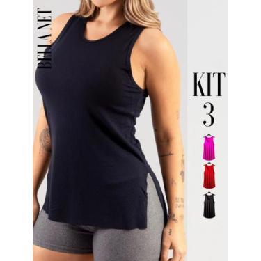 Imagem de Kit 3 Regatas Femininas Cobre o Bumbum Para Academia Pilates Fitness -