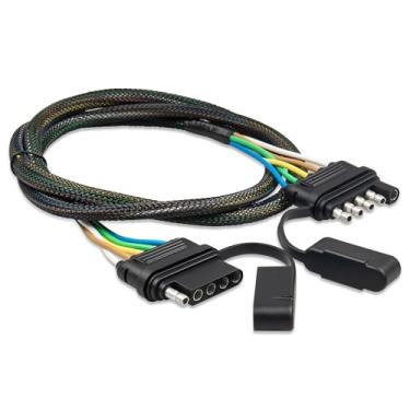 Imagem de Oyviny Extensão de fio de reboque plana de 5 vias, 122 cm, lado do veículo e reboque, fiação plana de 5 pinos, calibre 18, conector de fio de reboque macho e fêmea