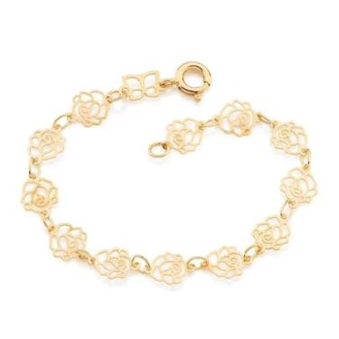 Imagem de Pulseira Infantil Rommanel Folheado Ouro Rosas Vazadas 551138, 14cm