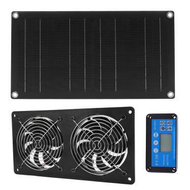 Imagem de Serounder Ventilador de Energia Solar, Ventilador de Ventilação de 6 "duplo Com Painel Solar de 20W e Controlador de Tempo, para Ventilação do Galinheiro de Galinheiro de Estufa