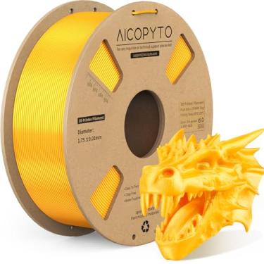 Imagem de AICOPYTO Filamento De Seda Dourada Pla 1,75 Mm, Impressora 3D Brilhante E Antientupimento, Carretel 1 Kg (2,2 Lbs), Probabilidade Precisão Dimensional +/- 0,02 Adequado Para A Maioria Das Impressora