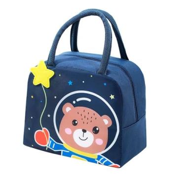 Imagem de Lancheira Térmica bolsa Infantil com Desenhos Animado, Tecido Oxford, Conserva Alimentos Quentes e Frios, escola pequinique, criança volta aula, marmiteira portatil (Astronauta)